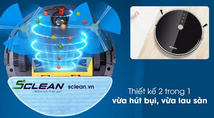 Robot hút bụi Shimono RS38B với thiết kế 2 trong 1 vừa hút bụi vừa lau sàn tiện dụng