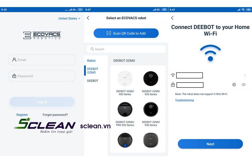 robot hút bụi Ecovacs không kết nối wifi