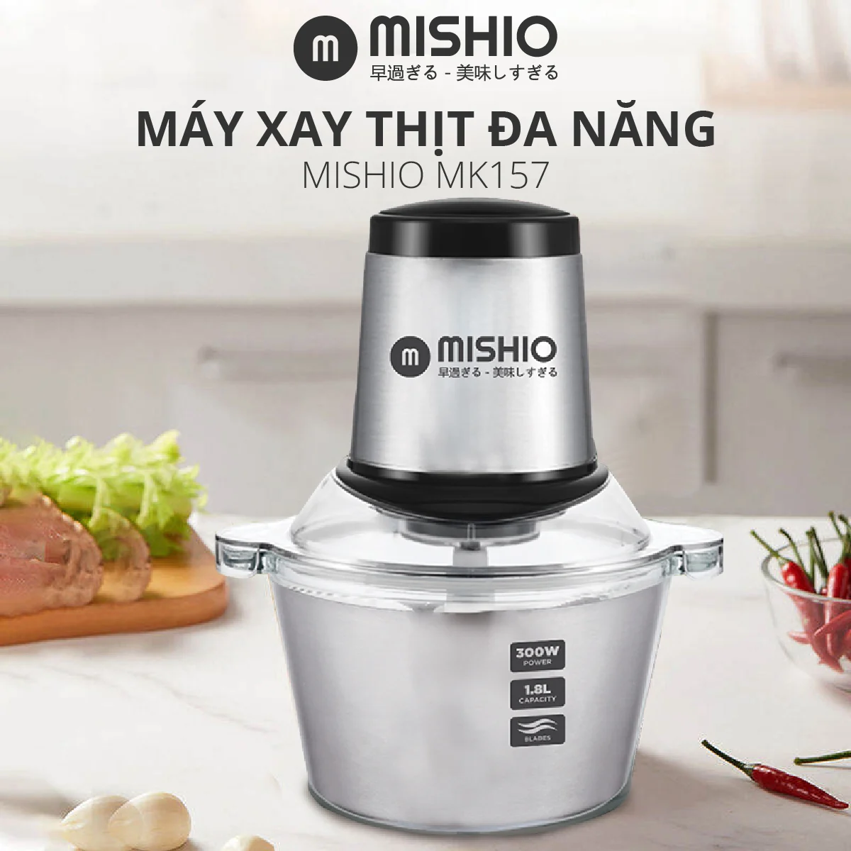 Máy xay thịt đa năng cối inox Mishio MK-157 1.8L – Mishio Kachi Việt Nam