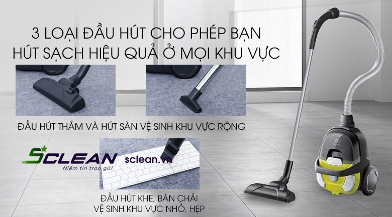 Máy hút bụi đi kèm đa dạng đầu hút giúp vệ sinh tiện lợi