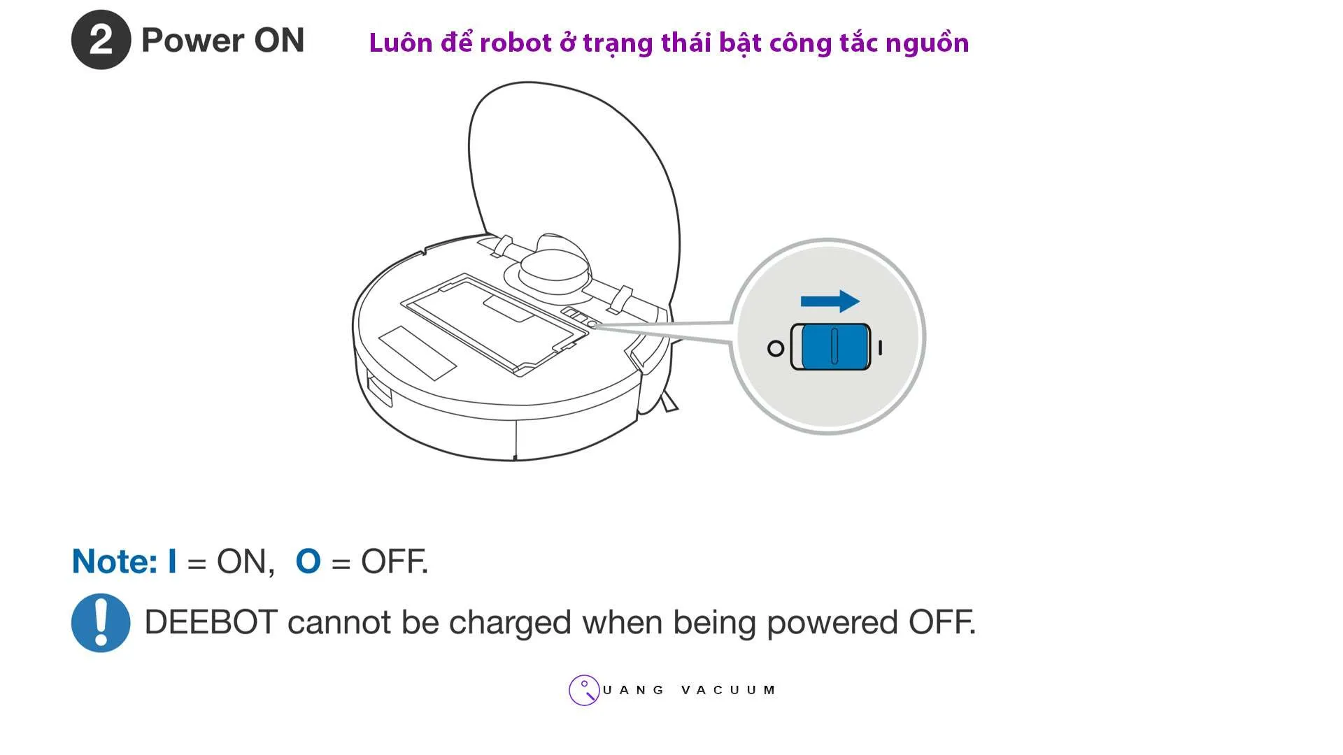 Robot hút bụi không chạy do chưa bật công tắc